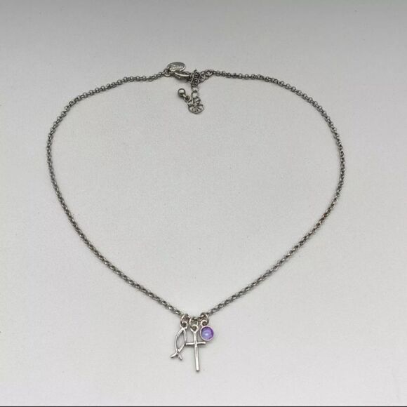 Lia Sophia Necklace Cross Ichthus Religious Pendant 18" - Picture 2 of 6